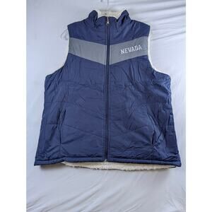 University of Neveda Wolf Pack Reversible Vest Blue Gray White Faux Fur Zip Up